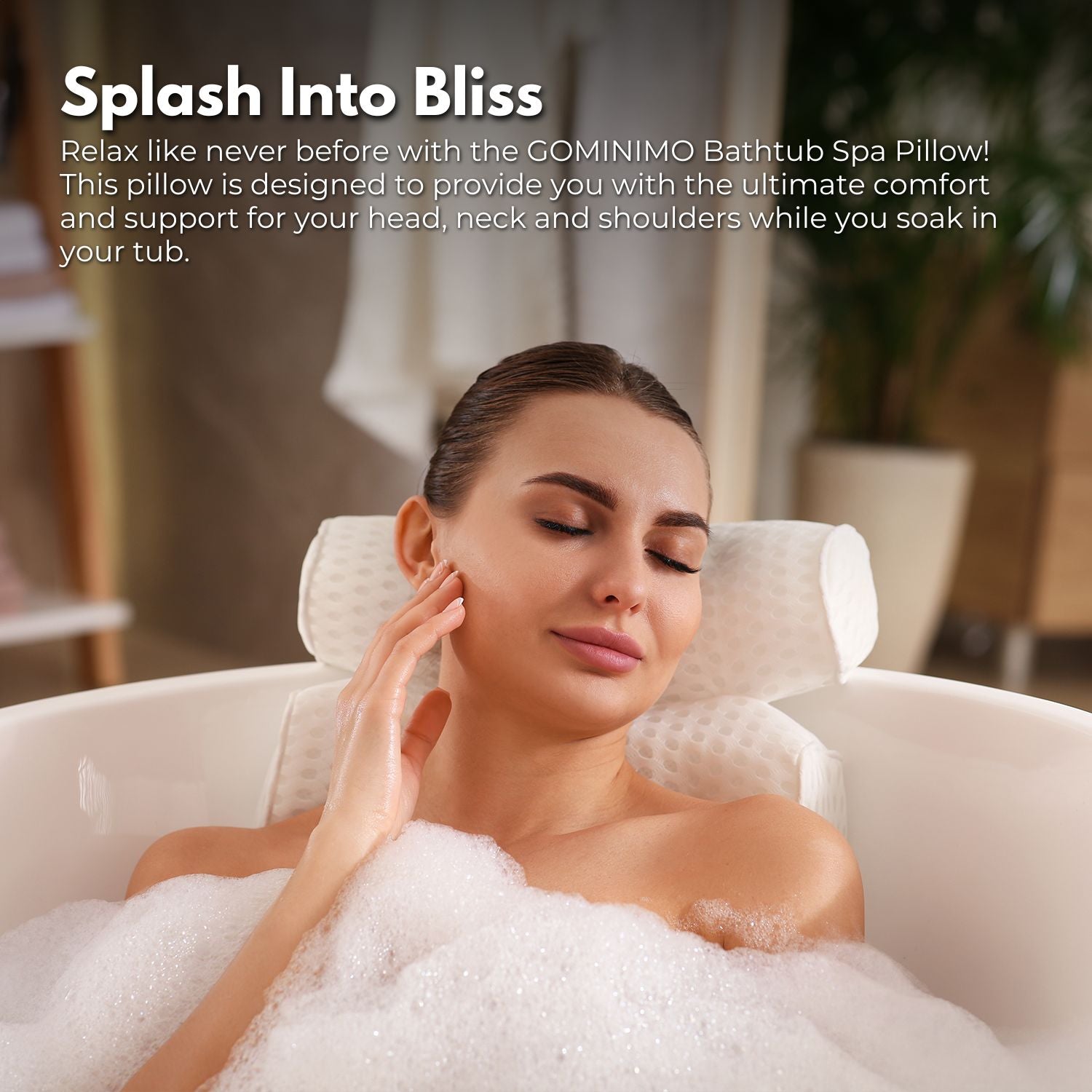 Breathable Bathtub Spa Pillow with 7 Suction Cups, GOMINIMO