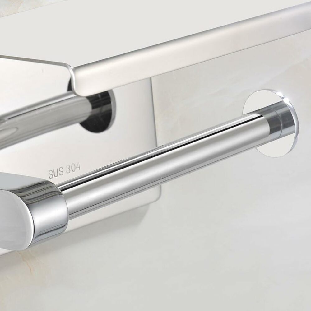 304 Stainless Steel Dual Toilet Paper Holder with Shelf