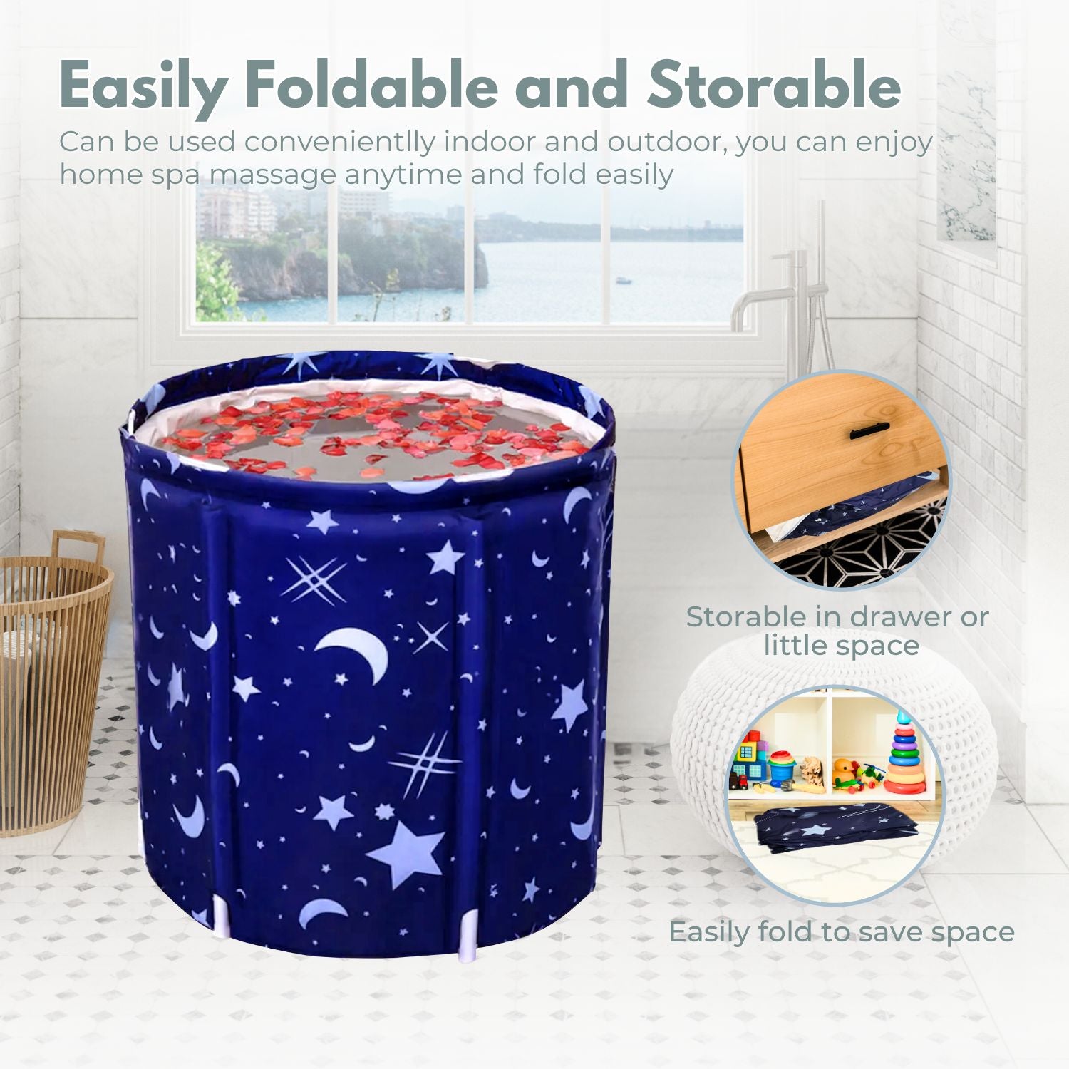 GOMINIMO Portable Foldable Bathtub Thickening with Thermal Foam 65X70cm (Star Blue)