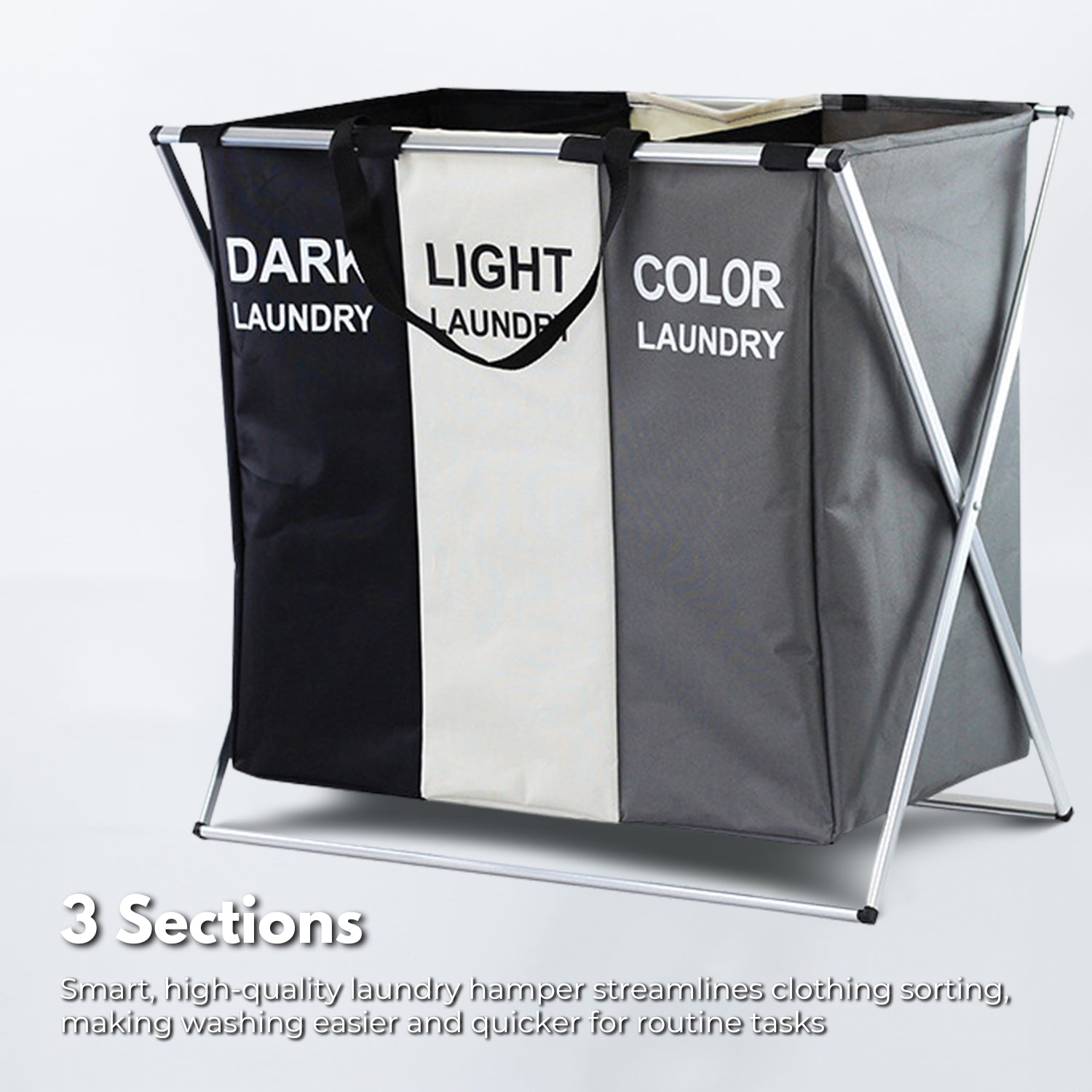 135L Foldable Laundry Hamper, 3 Sections, Waterproof - GOMINIMO