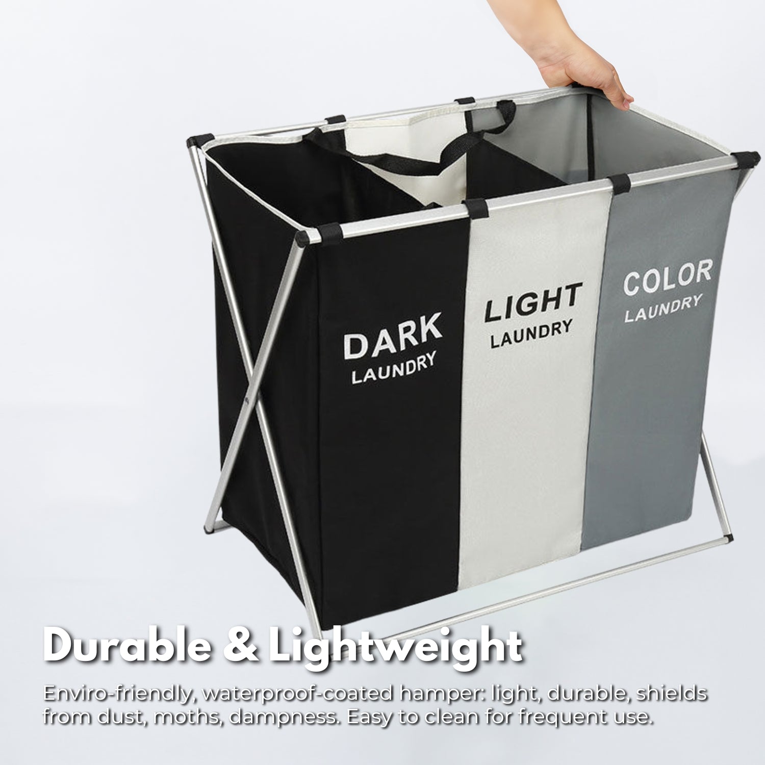 135L Foldable Laundry Hamper, 3 Sections, Waterproof - GOMINIMO