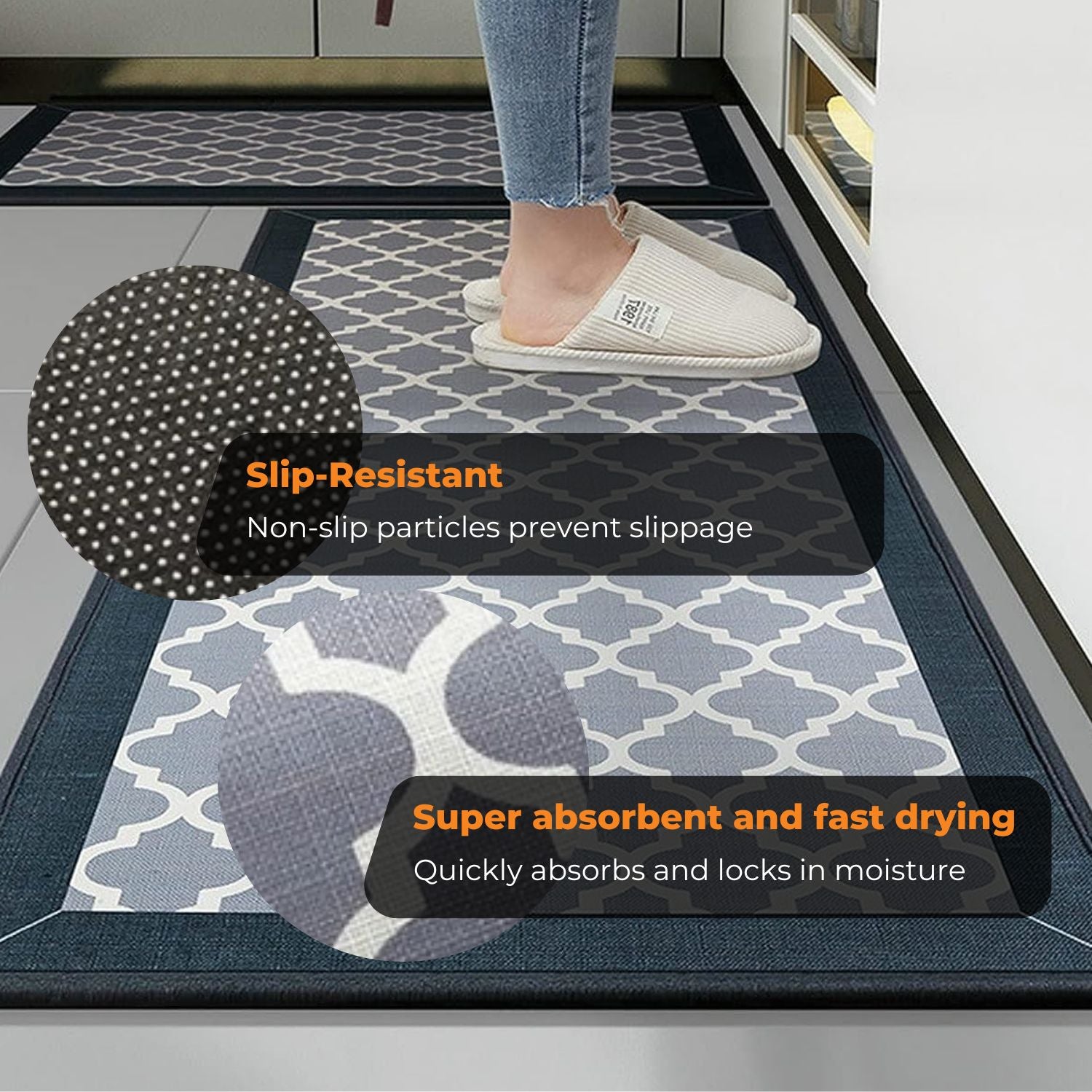 Super Absorbent Non-Slip Kitchen Mat Set, Black – Gominimo