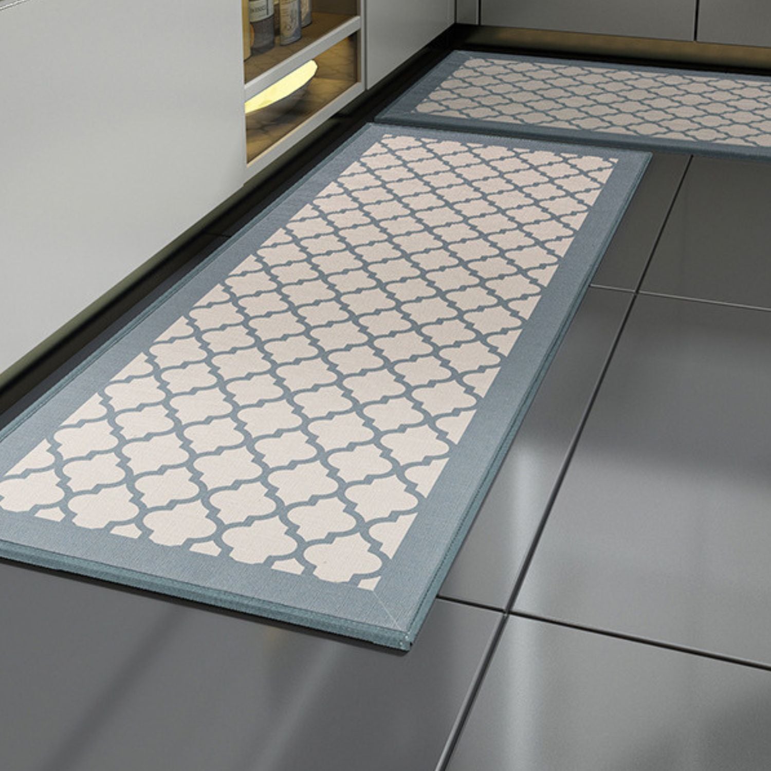 GOMINIMO 2 PCS Washable Non Slip Absorbent Kitchen Floor Mat (44x80+44x150cm, Grey Lucky Clover)