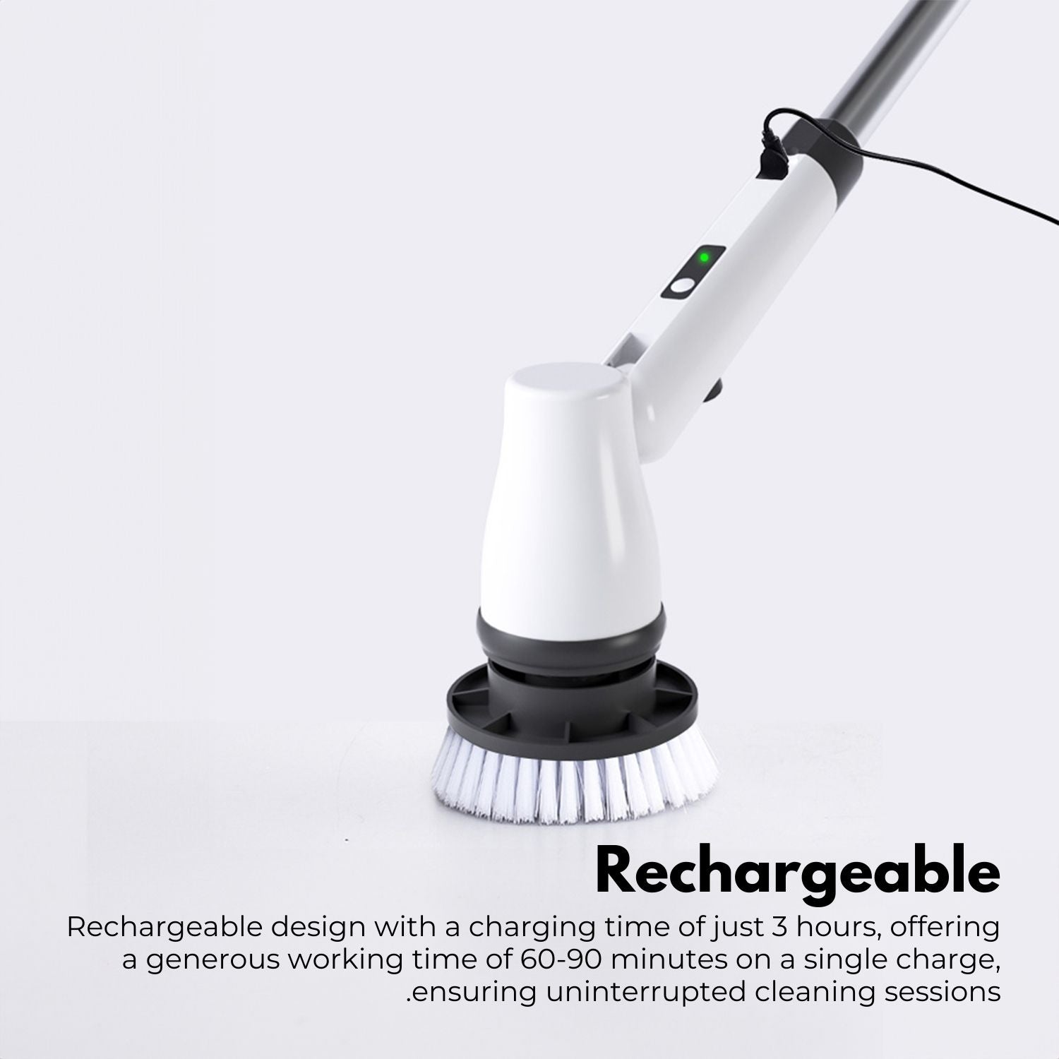 Rechargeable Cordless Spin Scrubber, 8 Heads, 55" Handle - GOMINIMO