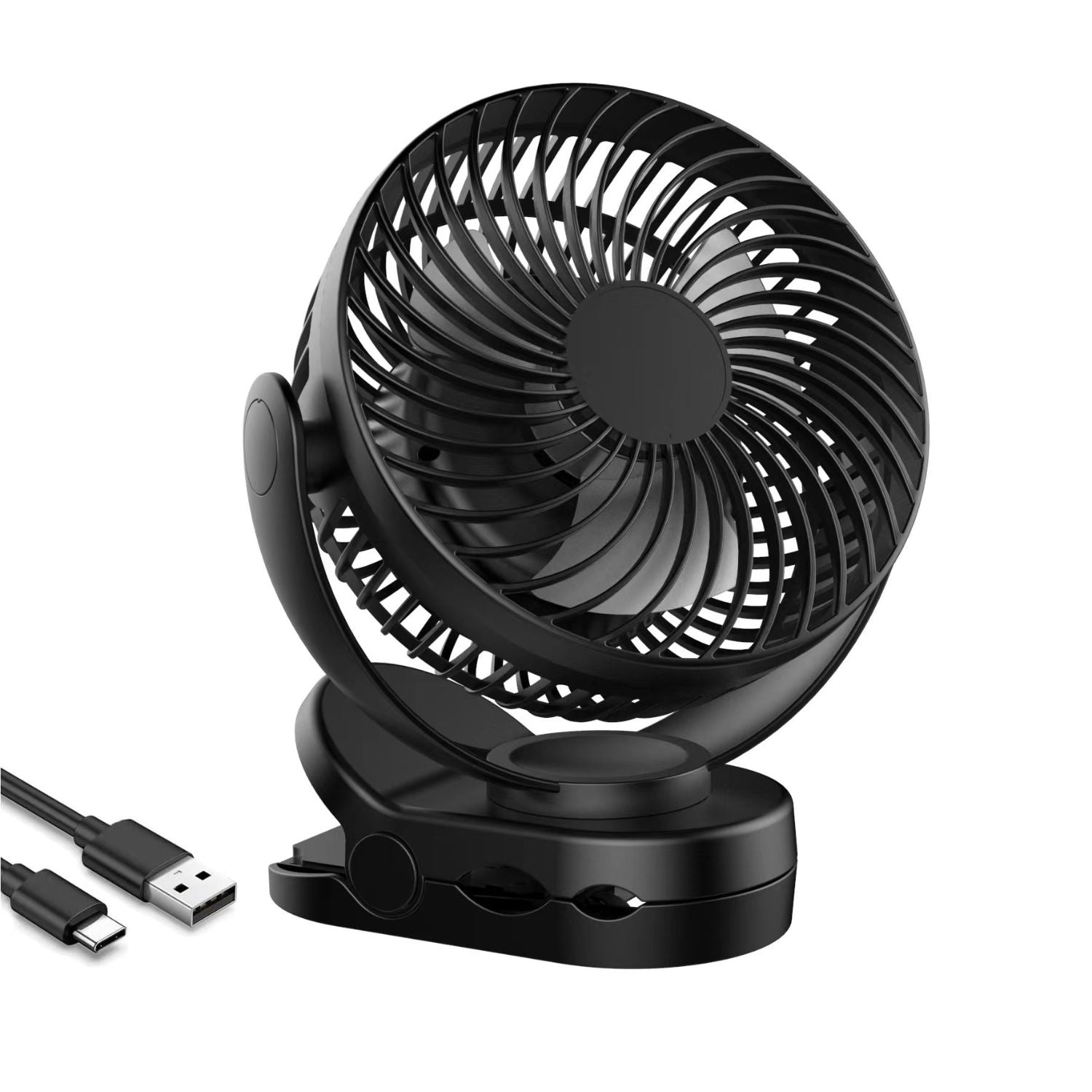 10000mAh Rechargeable Clip-on Fan with LED Light & Hook