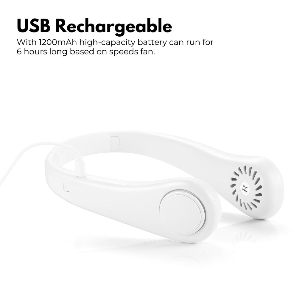 Adjustable Portable Hands-Free Neck Fan, White - Gominimo