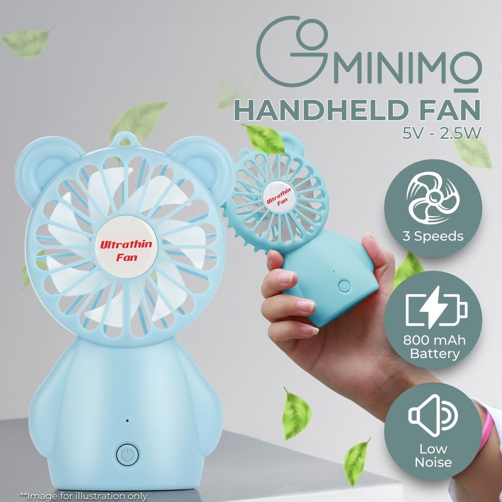 Portable 3-Speed Handheld Fan, Rechargeable, Blue - Gominimo