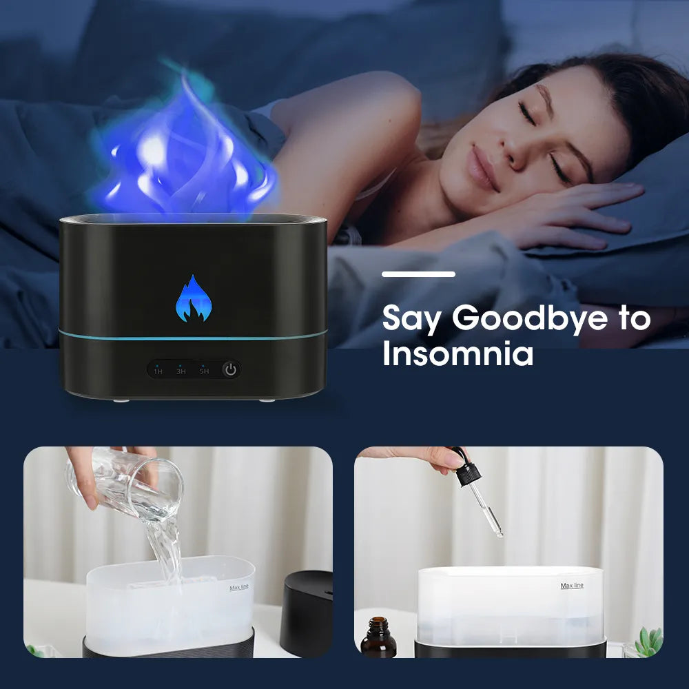 Realistic Flame Humidifier USB Diffuser 250ml Black GOMINIMO