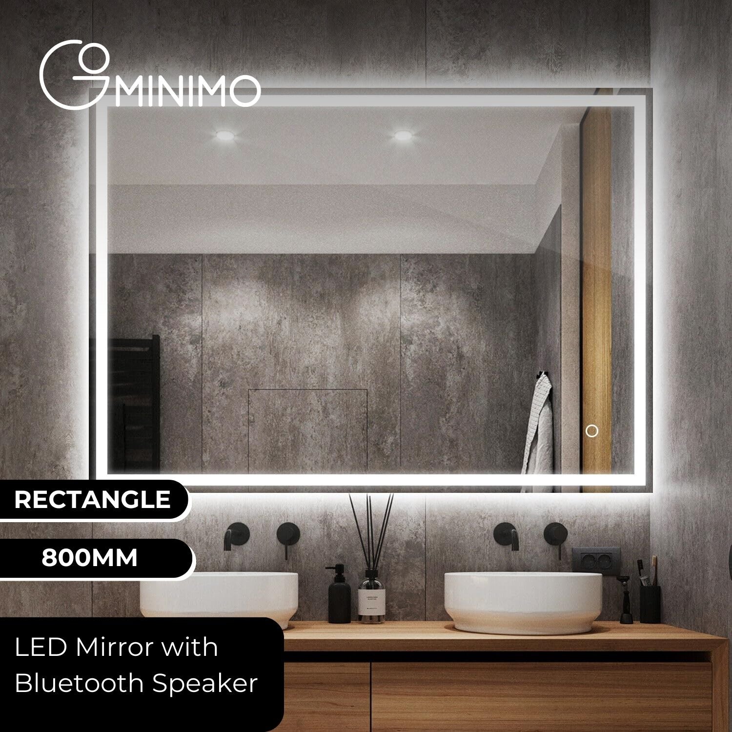 GOMINIMO LED Mirror with Bluetooth Speaker 800mm Rectangle