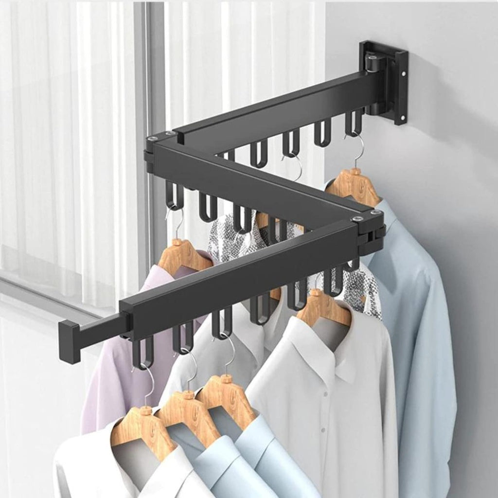 Rotatable Tri-Fold Clothes Rack, Rust-Resistant, Black - Gominimo