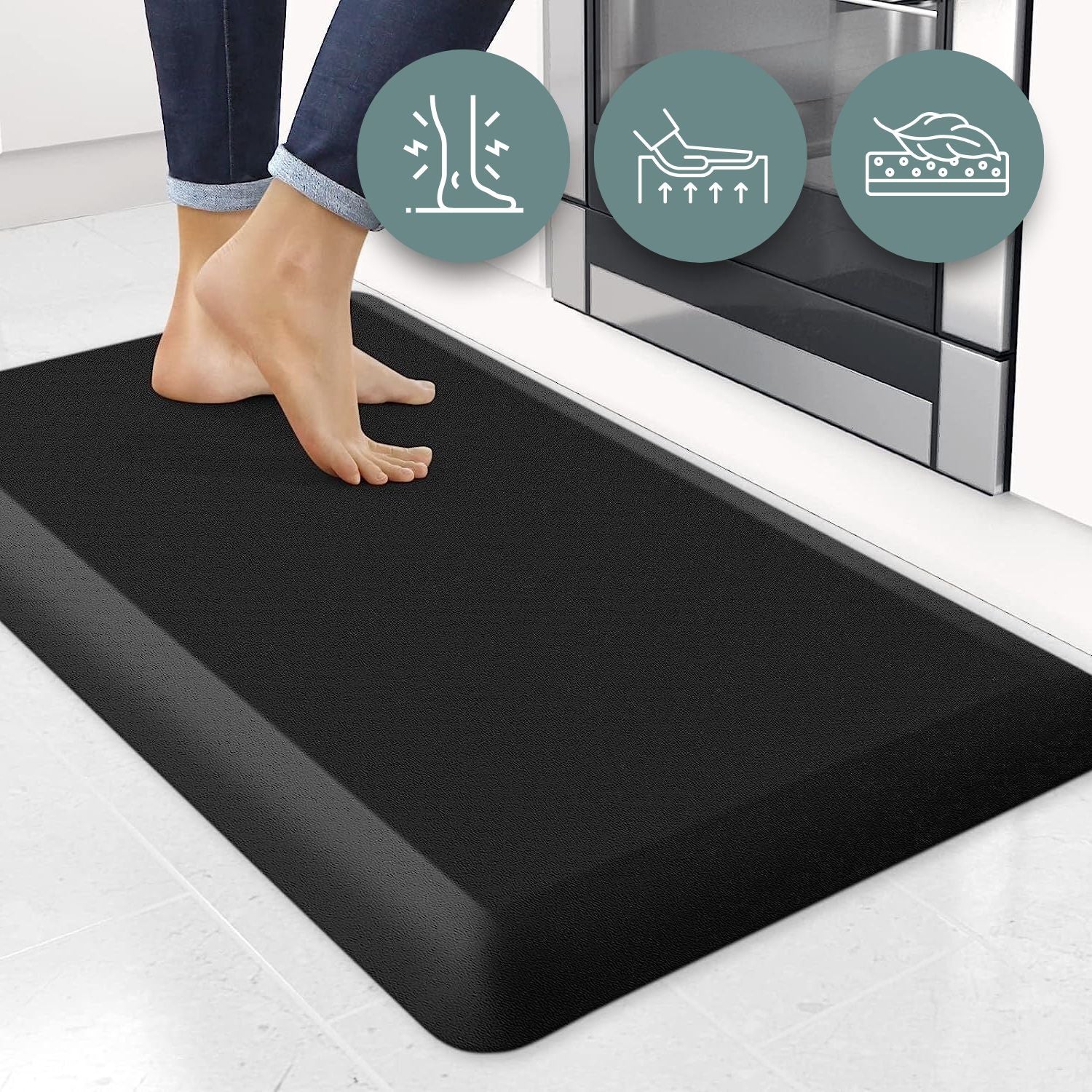 Anti-Fatigue Slip-Resistant Floor Mat, Soft PVC, Black 50x80cm, Gominimo