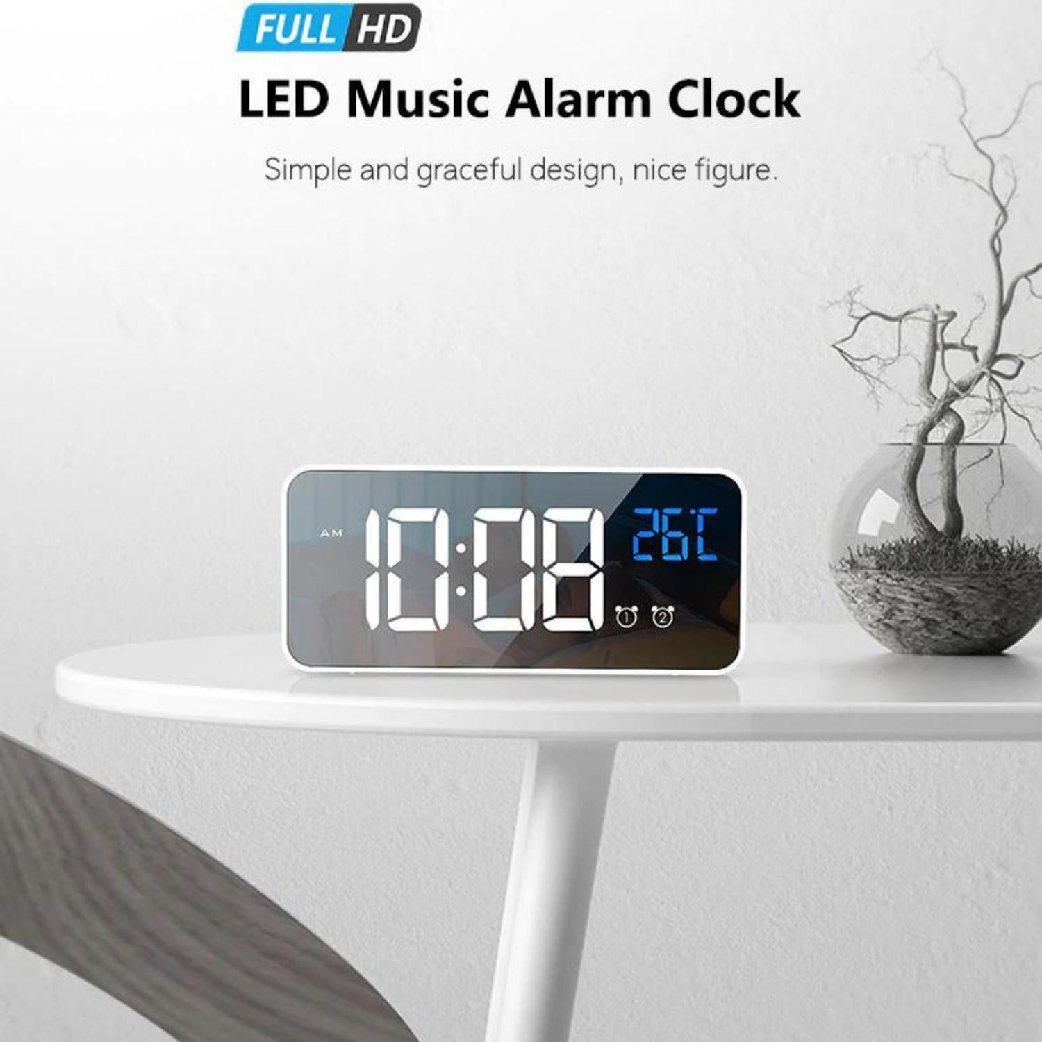 Modern Dual Alarm Clock with Mirror Display, GOMINIMO