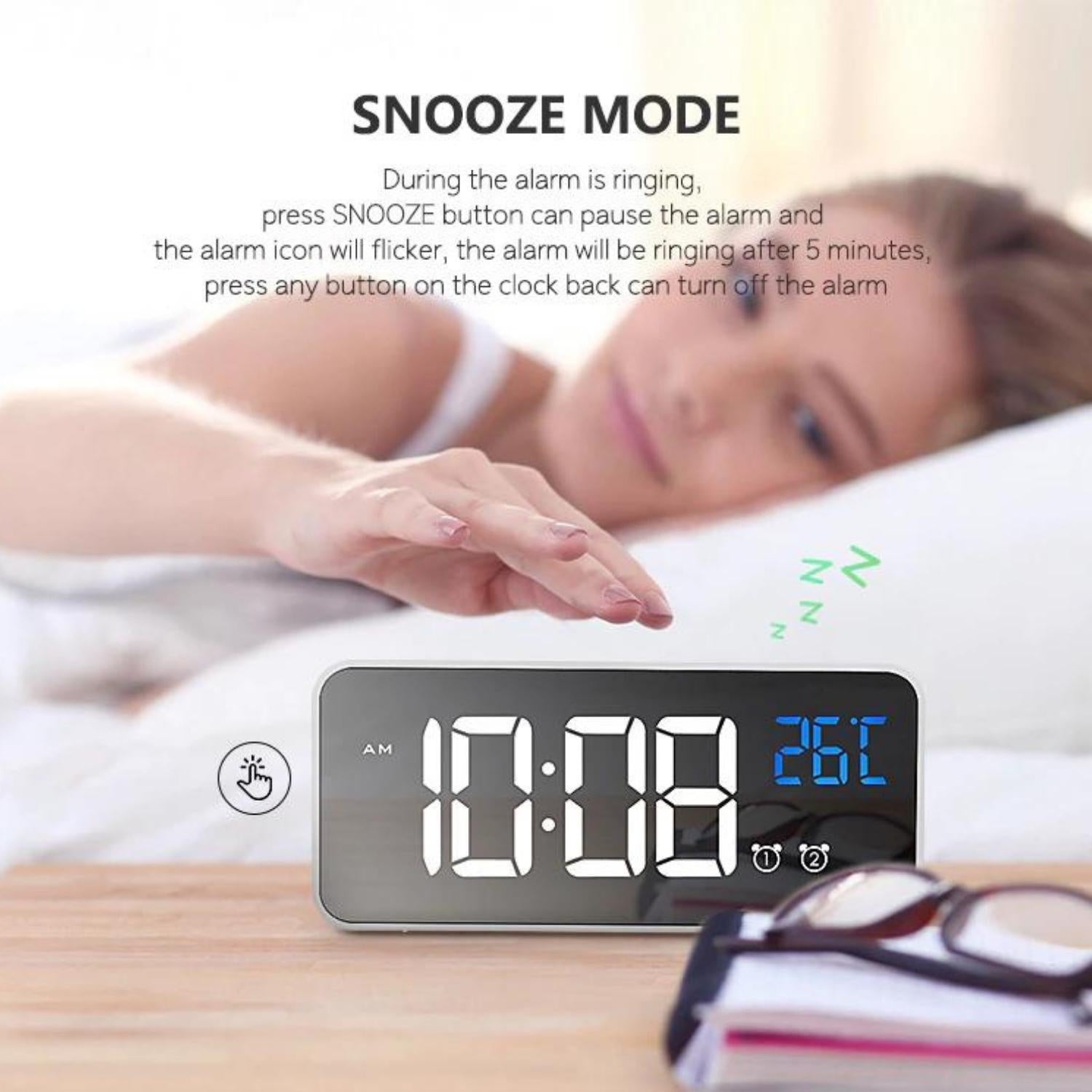 Modern Dual Alarm Clock with Mirror Display, GOMINIMO