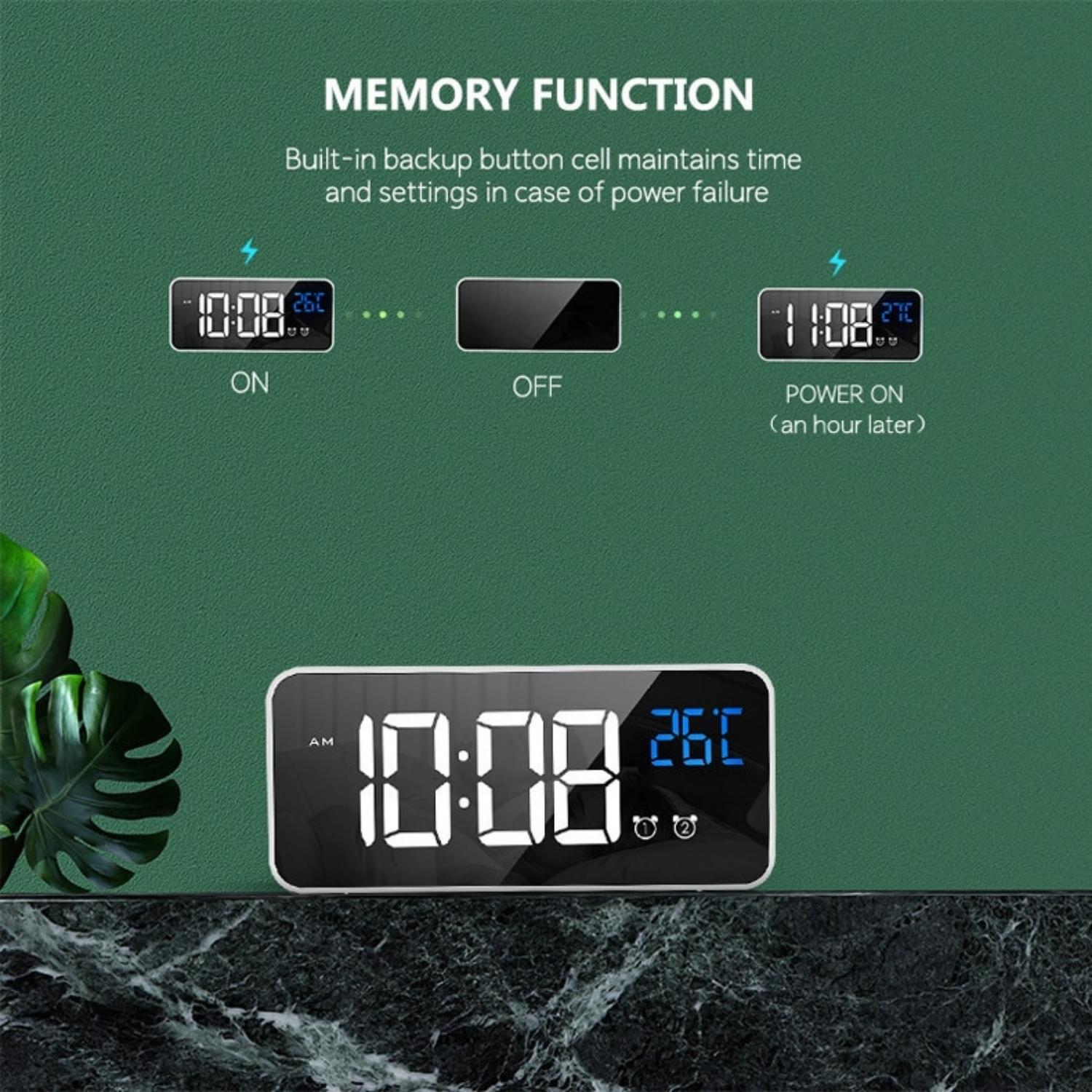 Modern Dual Alarm Clock with Mirror Display, GOMINIMO