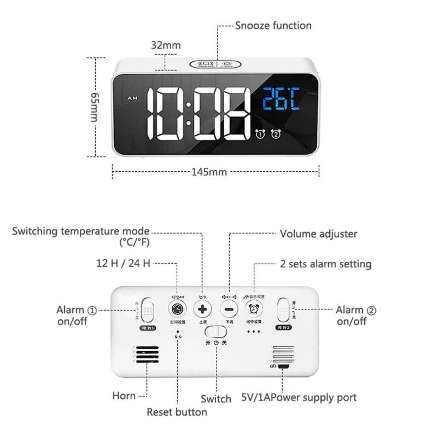 Modern Dual Alarm Clock with Mirror Display, GOMINIMO