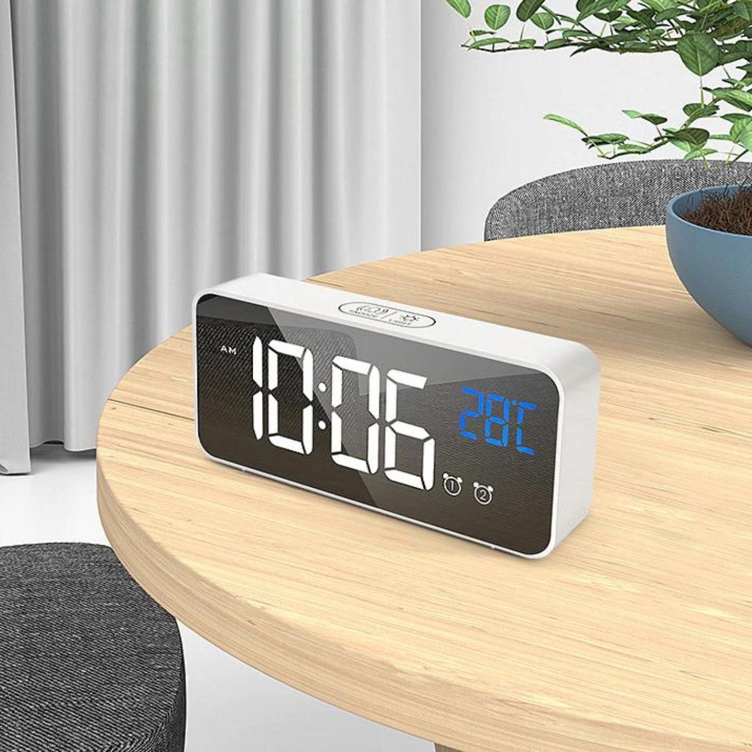 Modern Dual Alarm Clock with Mirror Display, GOMINIMO