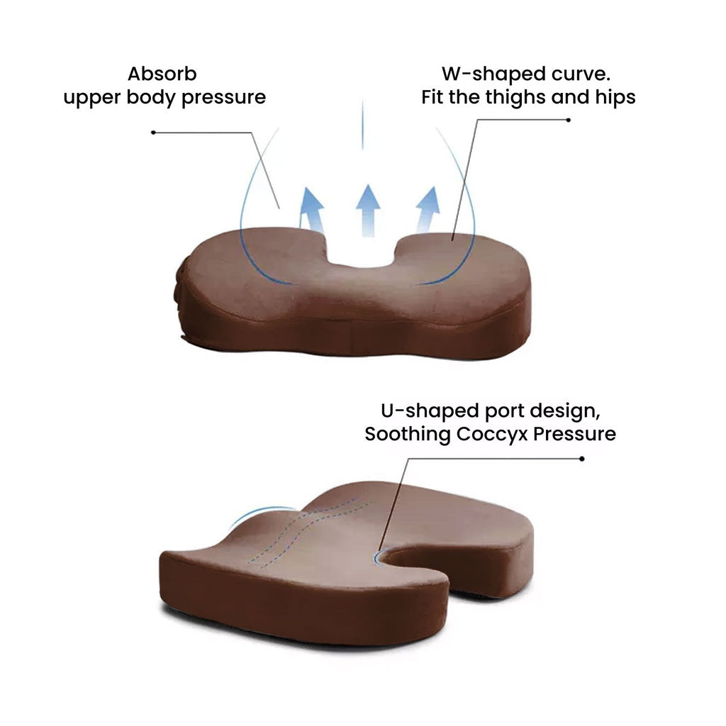 Pressure Relief Memory Foam Seat Cushion, U Shape Brown