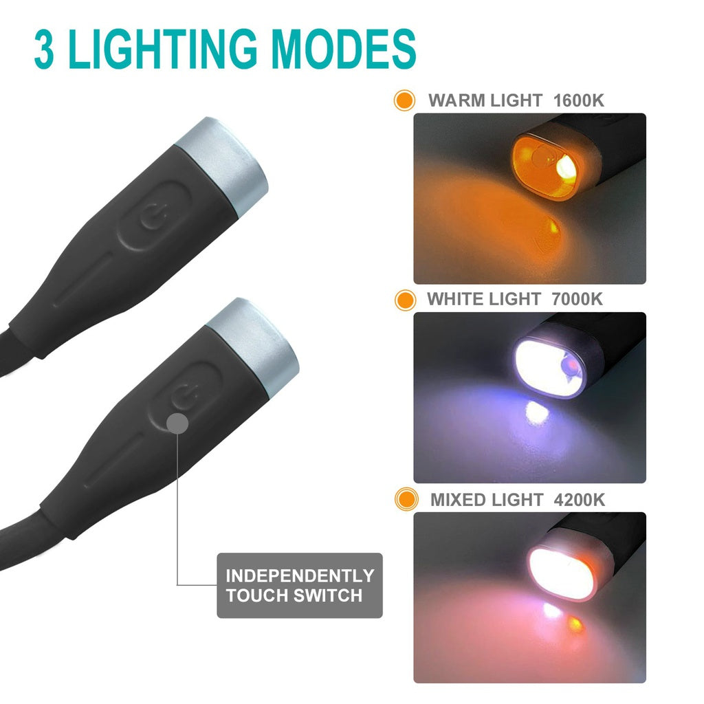 Adjustable LED Neck Reading Light, 3 Colors, Rechargeable