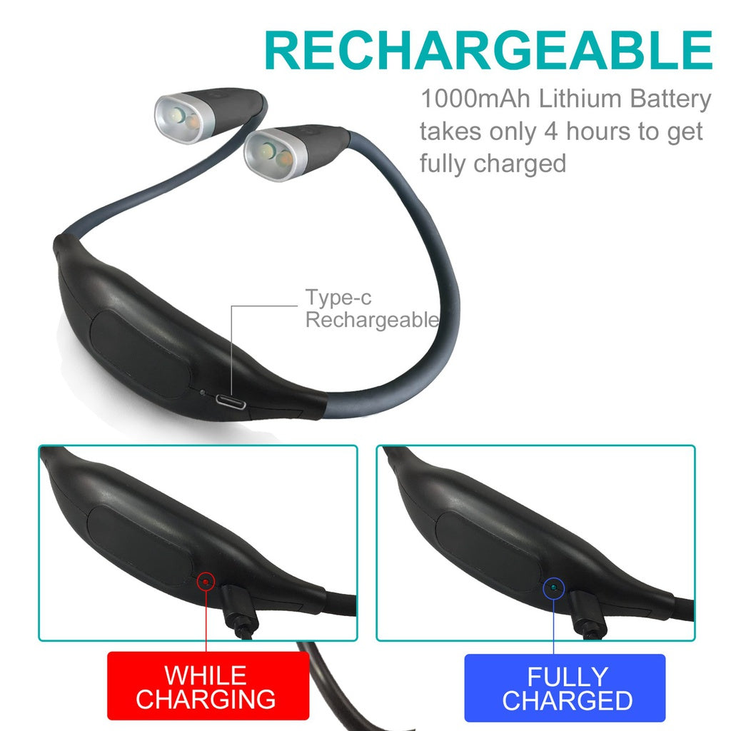 Adjustable LED Neck Reading Light, 3 Colors, Rechargeable