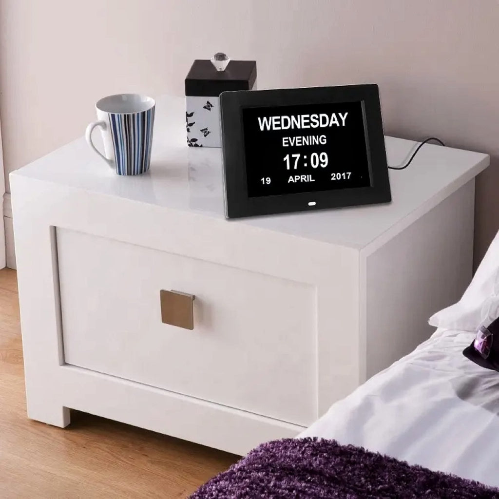 Wi-Fi Dementia Clock, 7 Alarms, Dimmable LCD - GOMINIMO