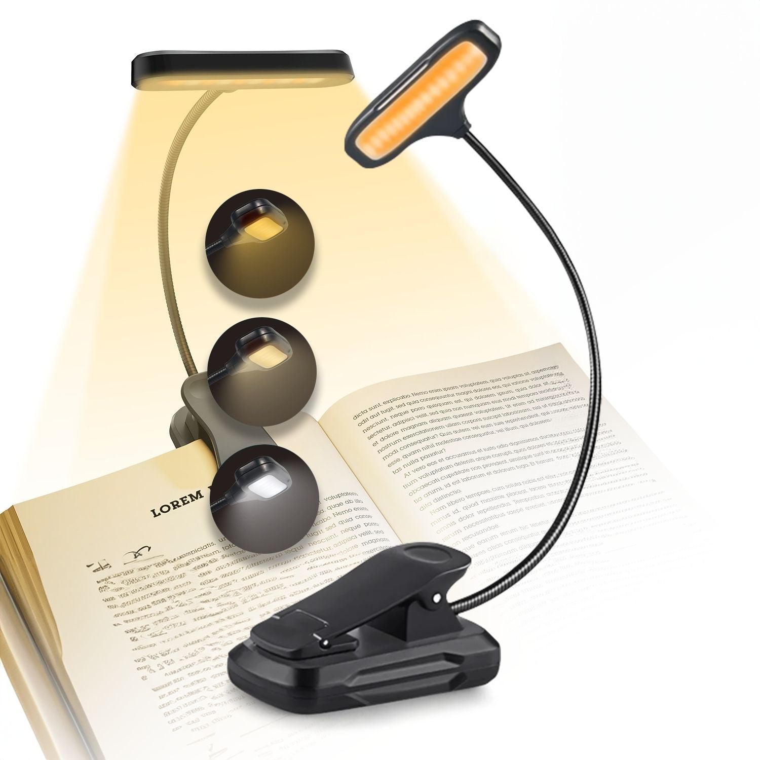 Adjustable Brightness LED Book Light with USB, 15 LEDs