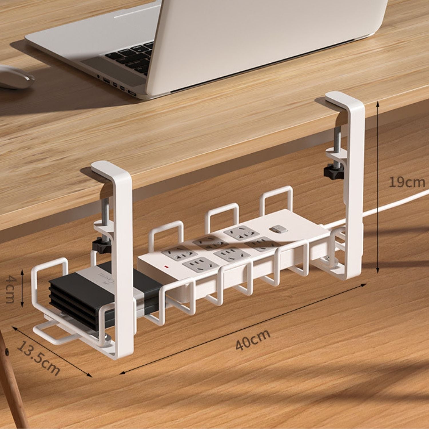 Spacious No Drill Steel Cable Management Tray, White