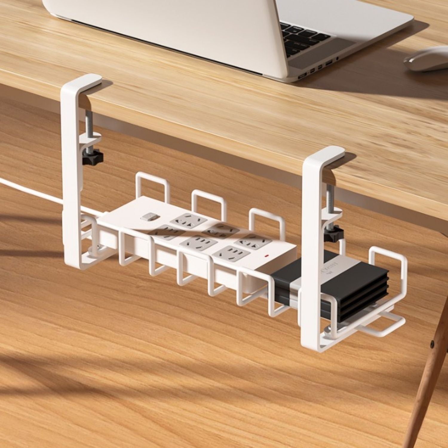 Spacious No Drill Steel Cable Management Tray, White