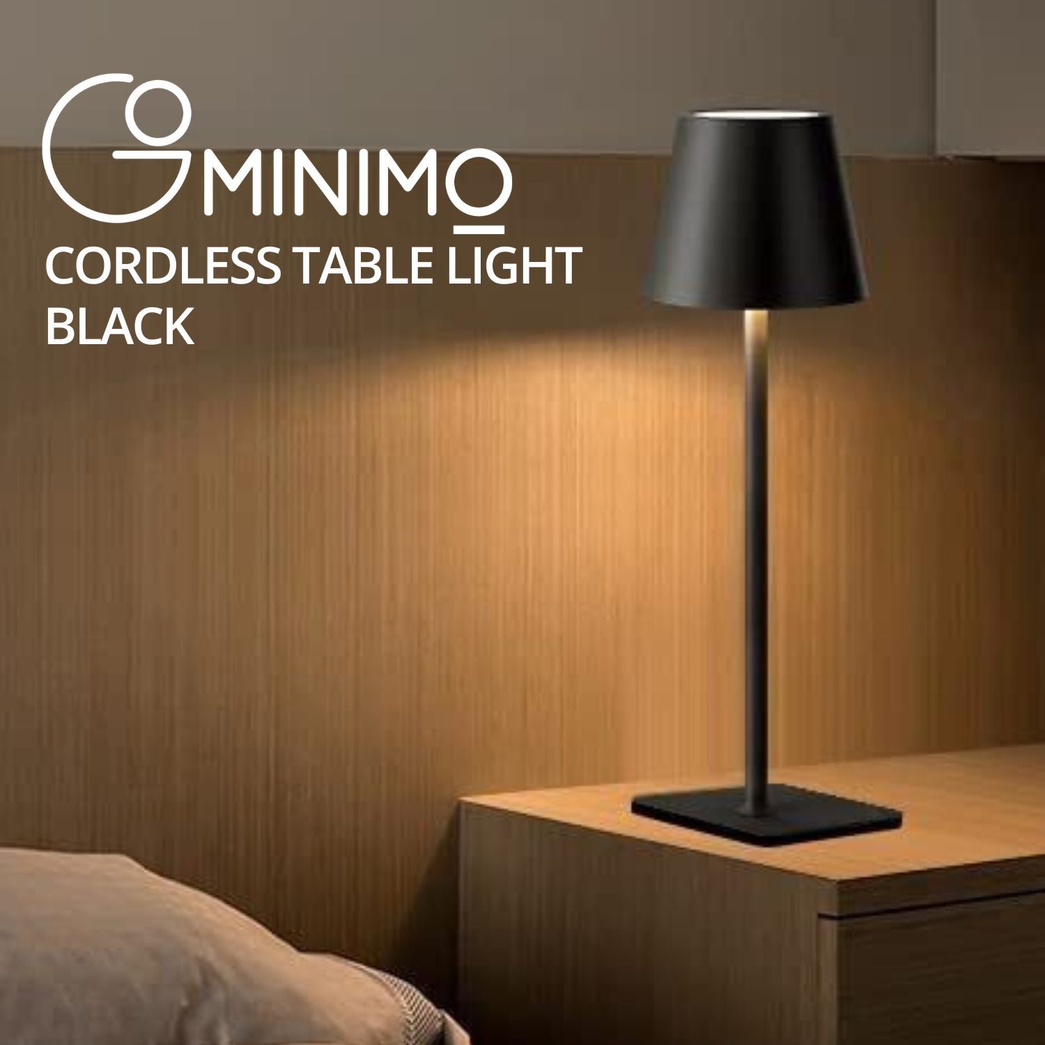 Waterproof Cordless Table Lamp with Dimming, Black - GOMINIMO