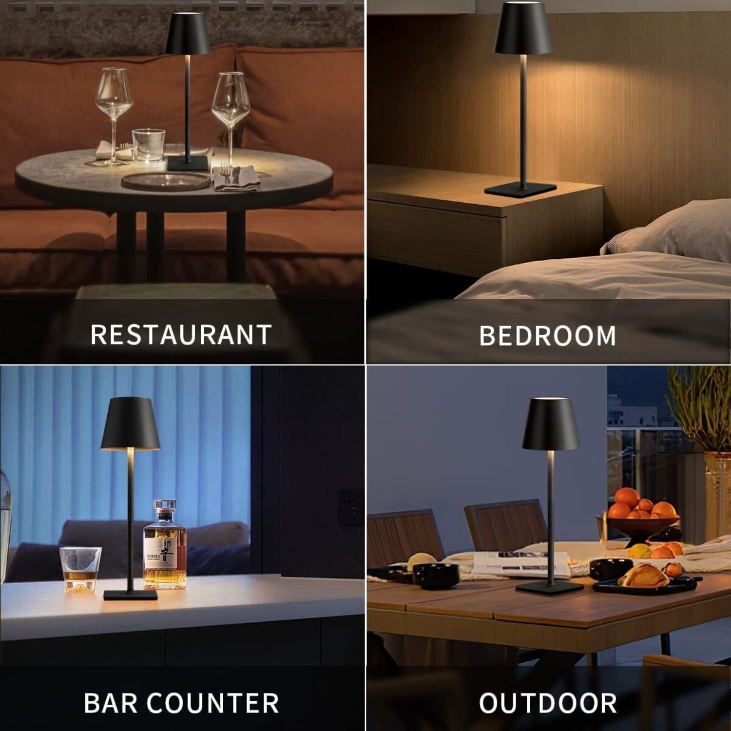 Waterproof Cordless Table Lamp with Dimming, Black - GOMINIMO