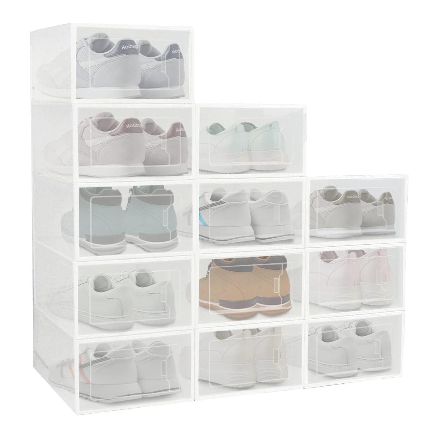 GOMINIMO Plastic Shoe Box 12PCS Medium Size (White)