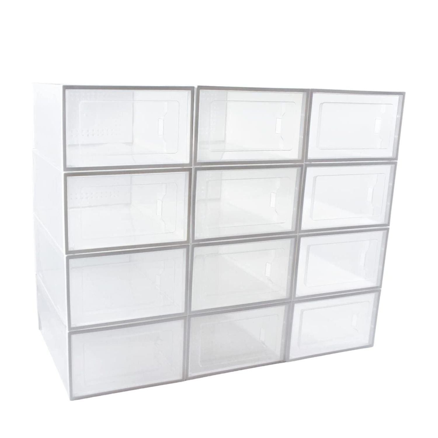 Stackable Transparent Shoe Boxes 12PCS White, Plastic