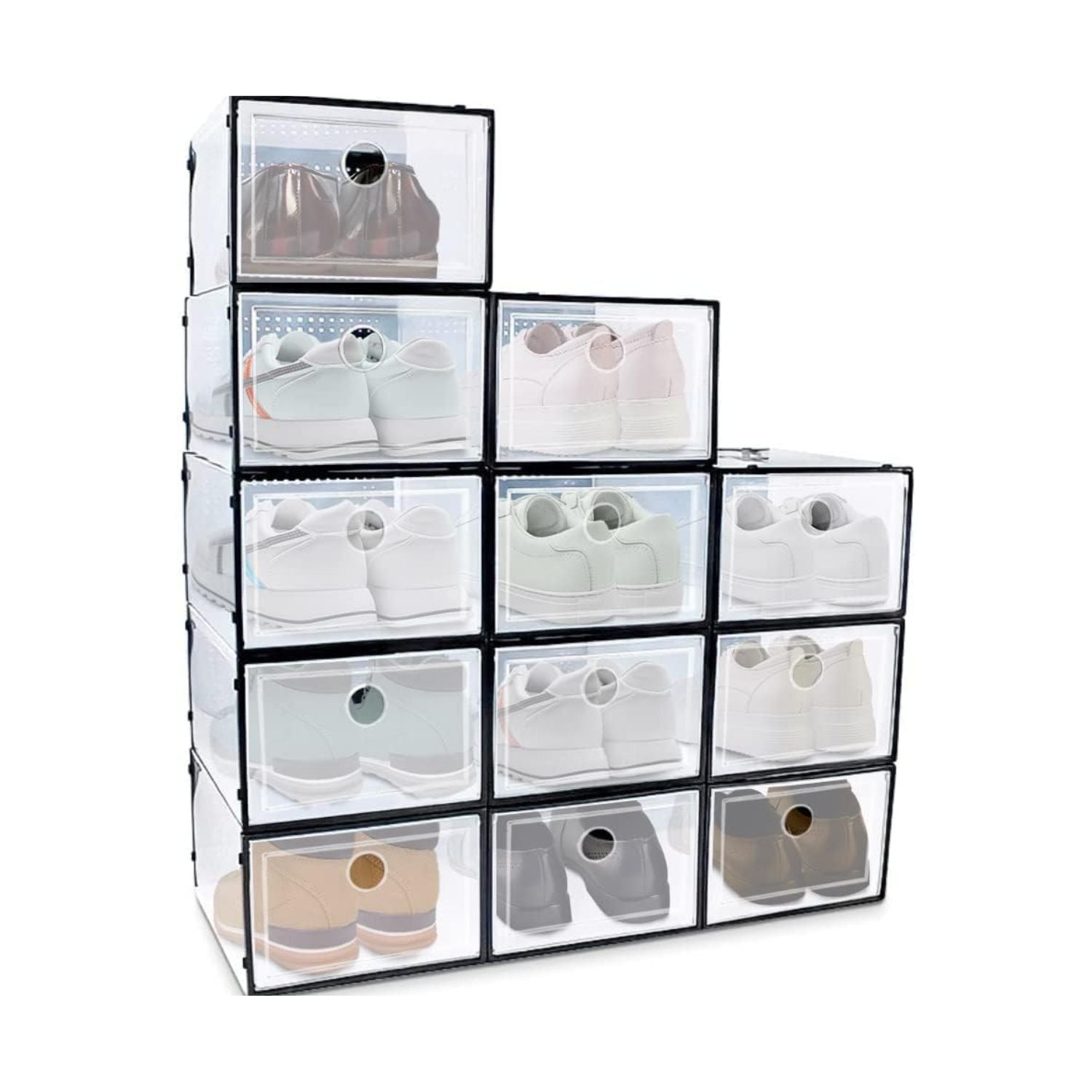 Stackable Transparent Shoe Storage Box, 12PCS Black, GOMINIMO