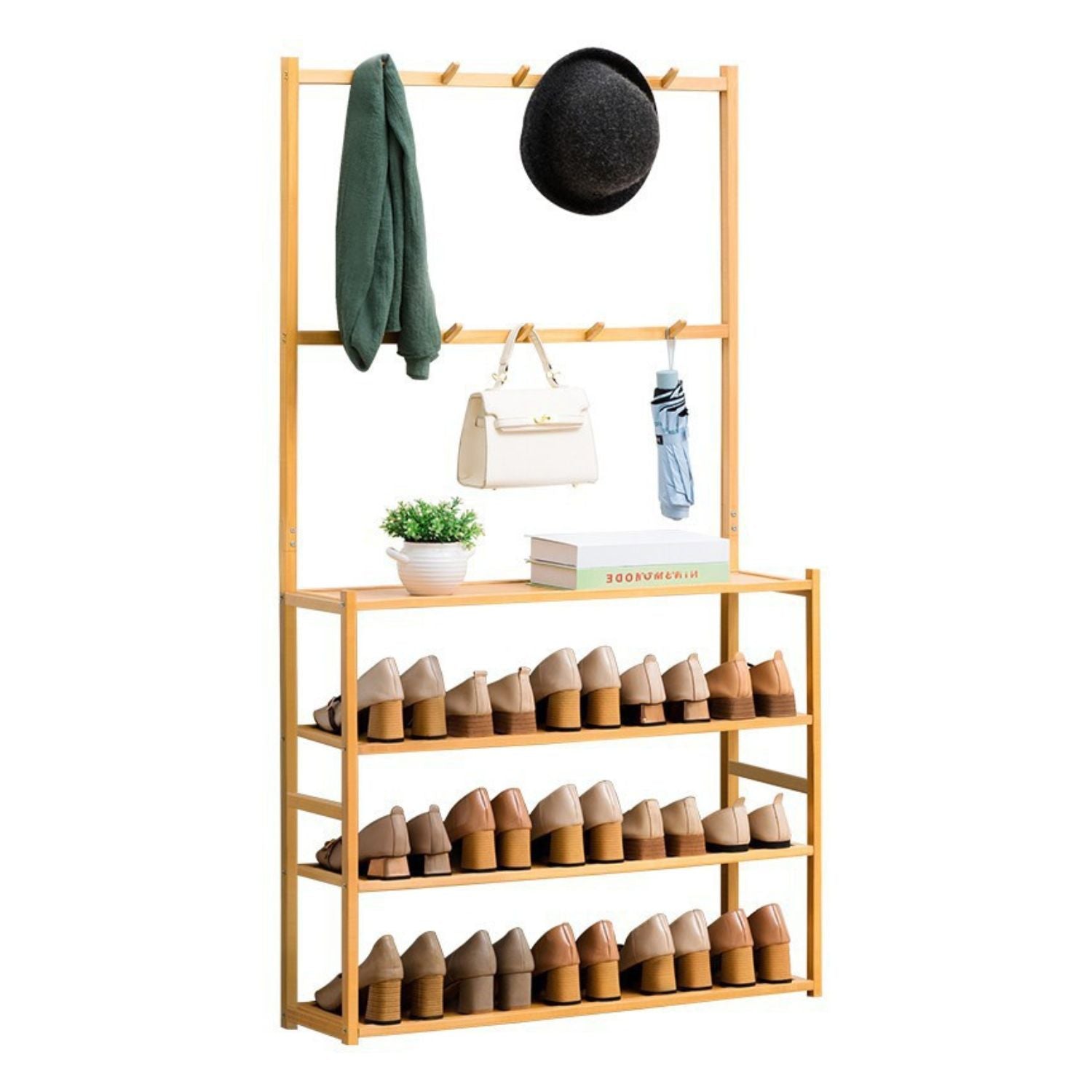 3-Tier Bamboo Shoe & Clothes Rack, 80cm - GOMINIMO