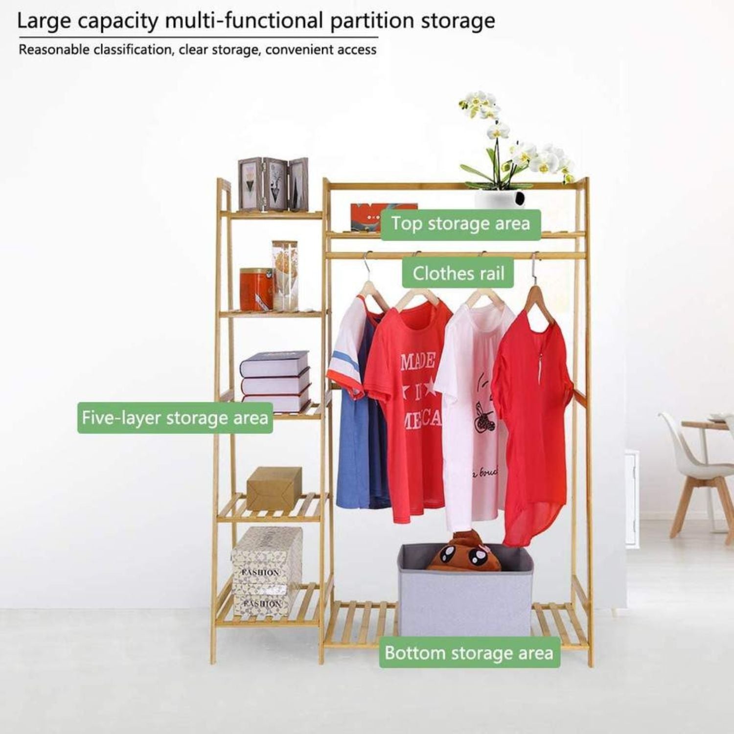 Sturdy Bamboo Coat Rack with Shelves - GOMINIMO