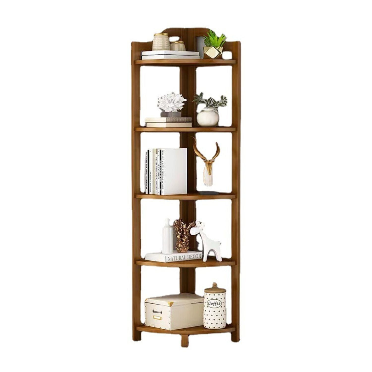 Sturdy 5-Tier Bamboo Corner Shelf with 9 Storage Spaces