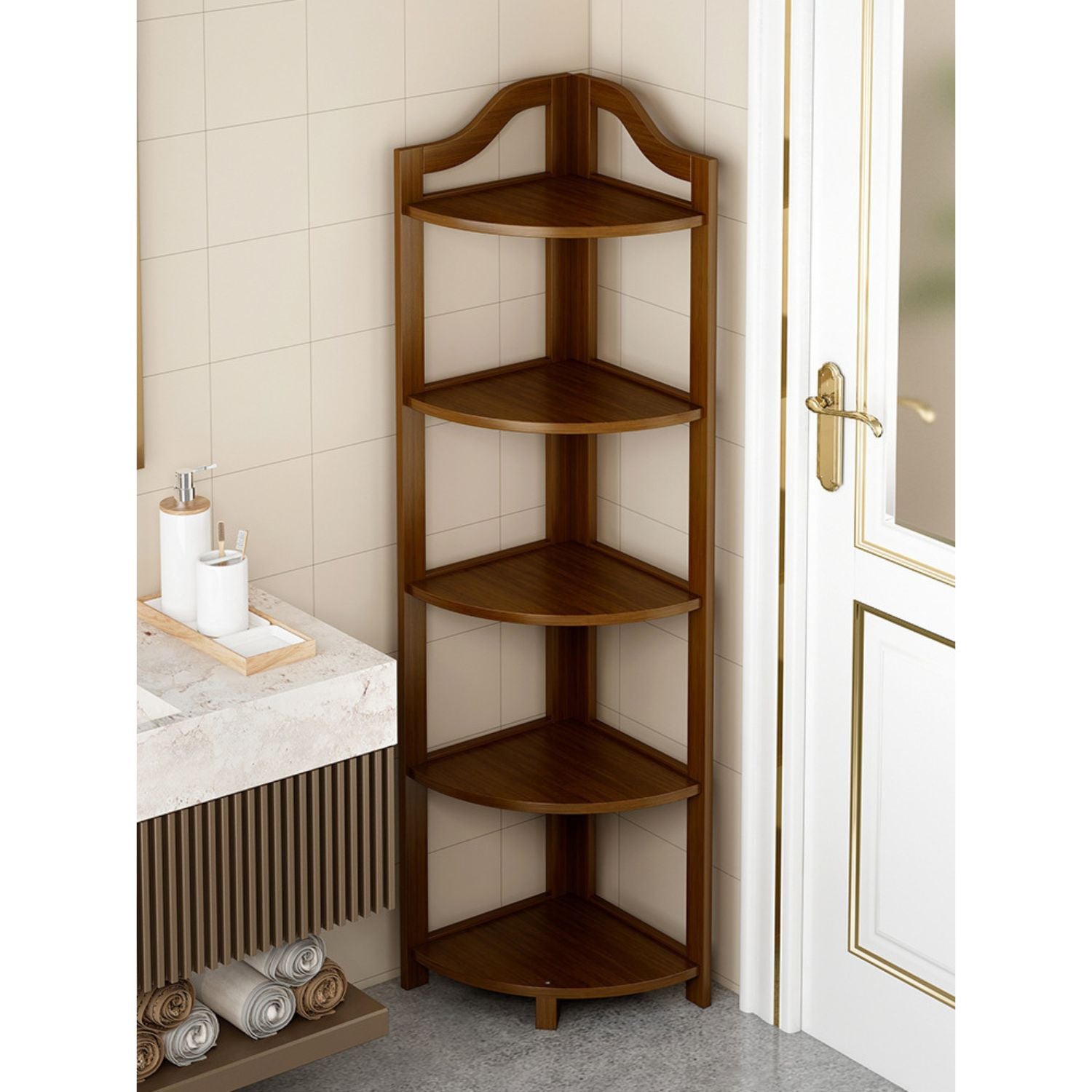 Sturdy 5-Tier Bamboo Corner Shelf with 9 Storage Spaces