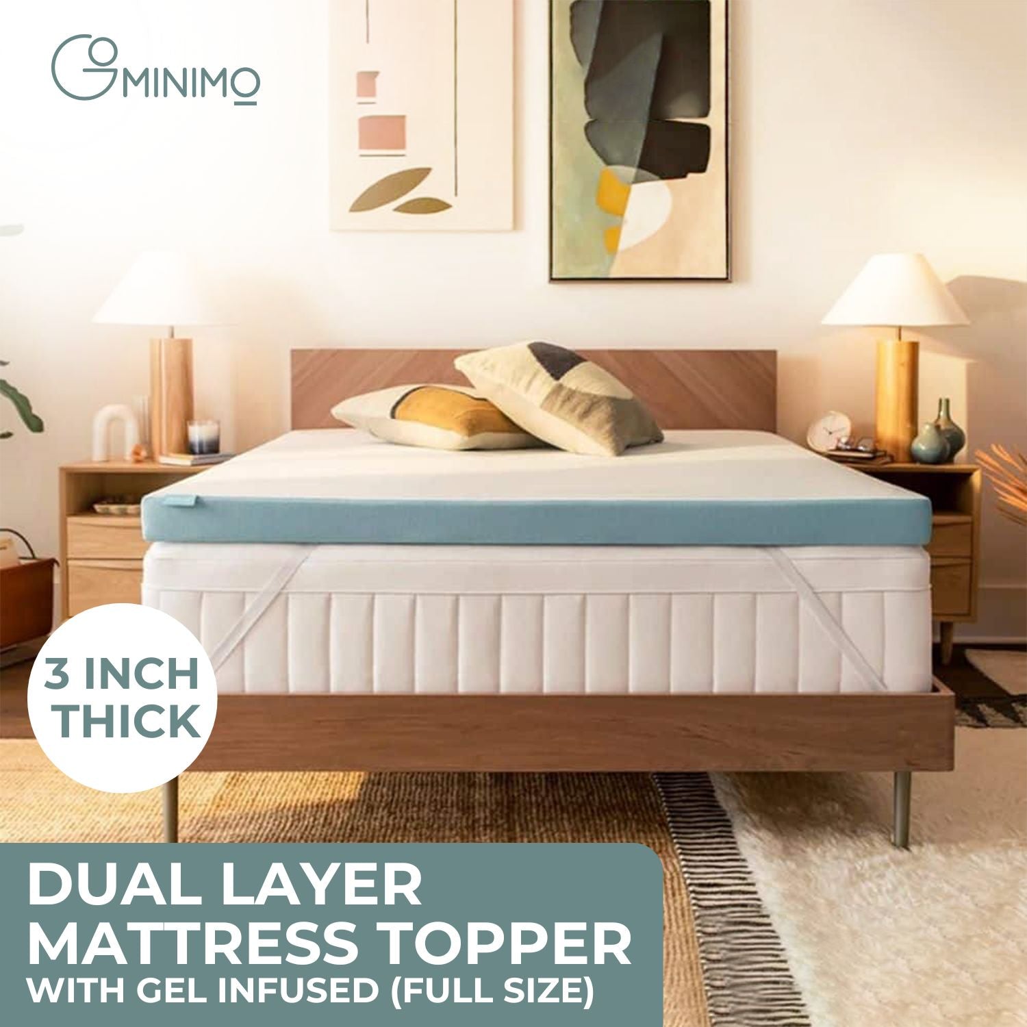 Gel Infused Dual Layer 3" Mattress Topper, Full - Gominimo