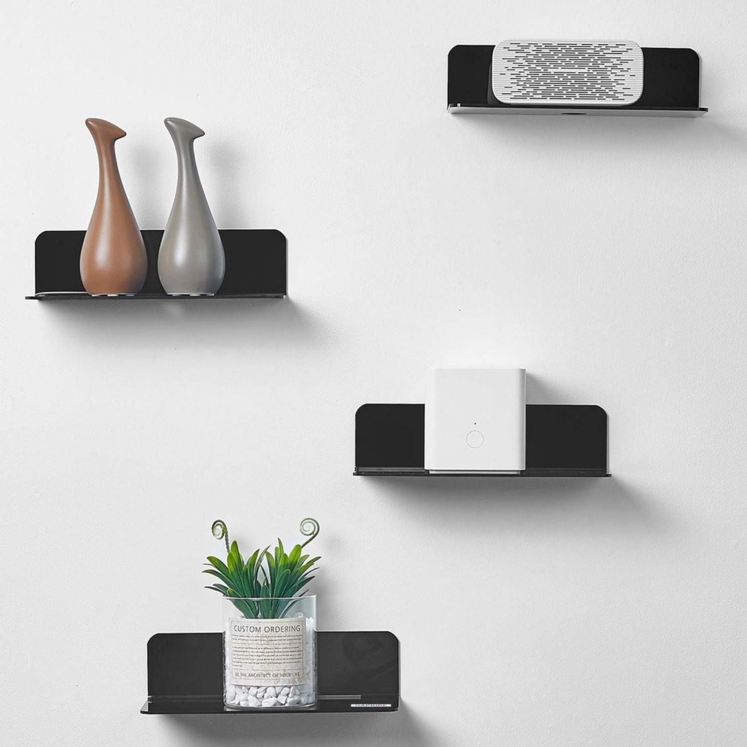 Acrylic Floating Wall Shelf Set with Clips, 4pc, Black