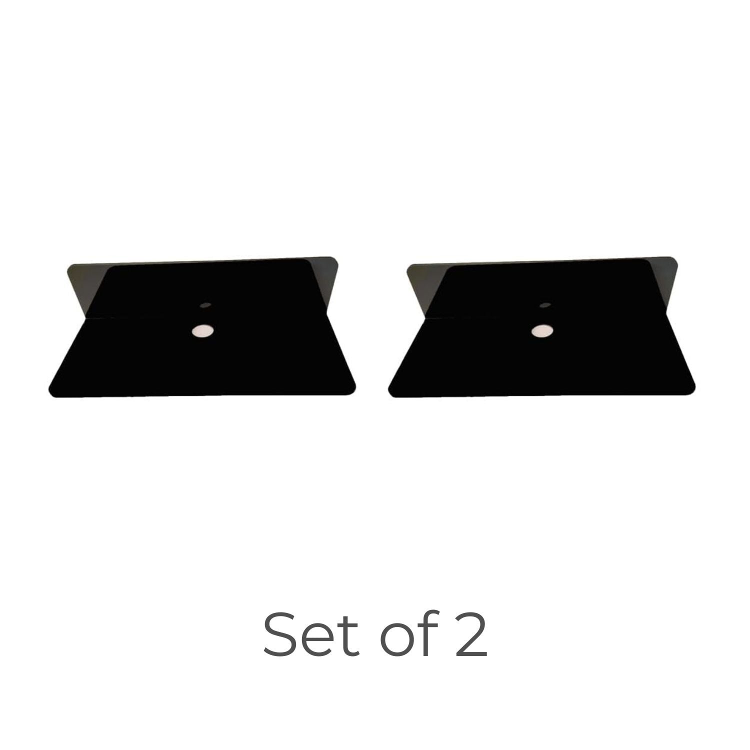 Black Acrylic Floating Wall Shelves with Cable Clips Set of 2 - Gominimo