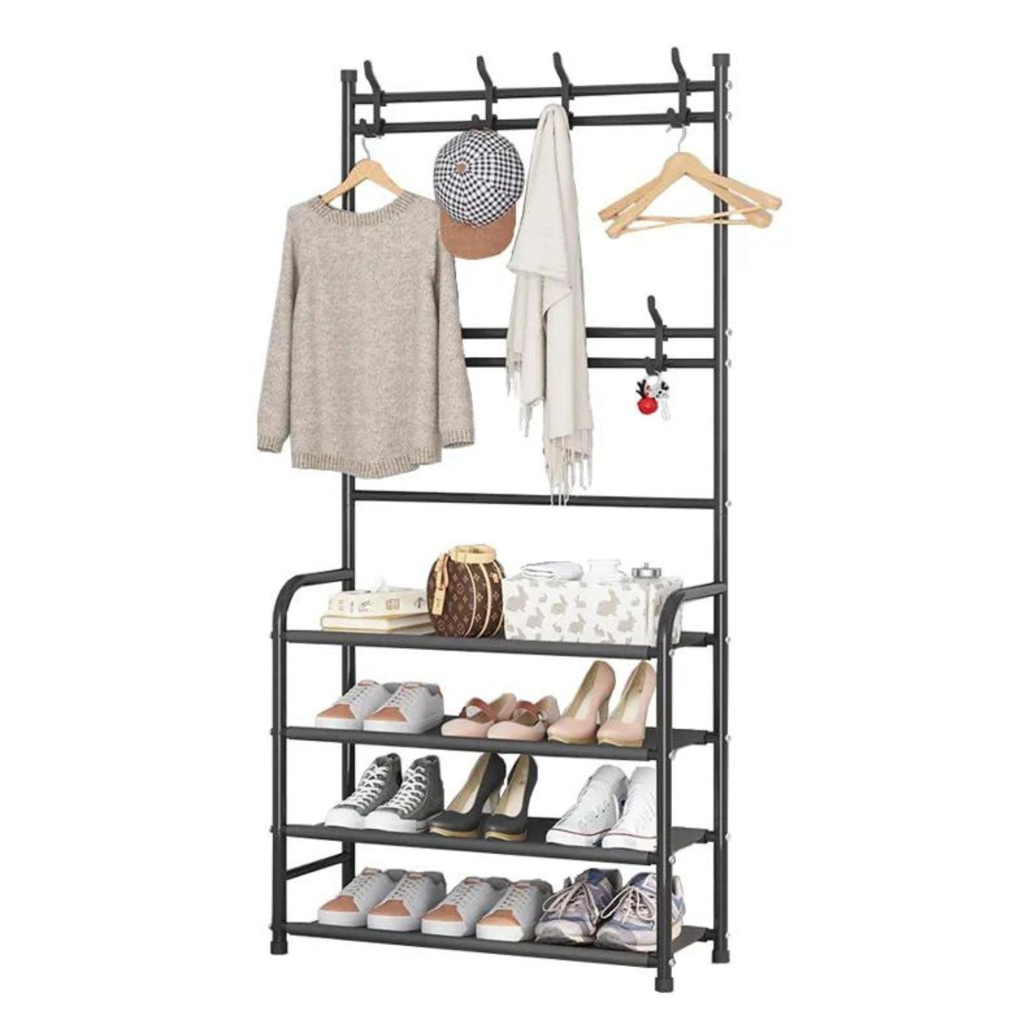 GOMINIMO Clothes Rack with Shoe Rack Shelves (Black)
