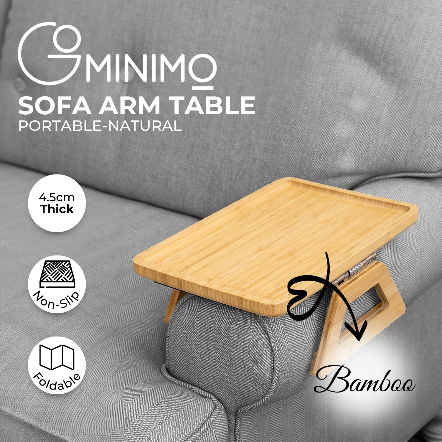 GOMINIMO Portable Sofa Arm Tray For Wide Couches(Natural)