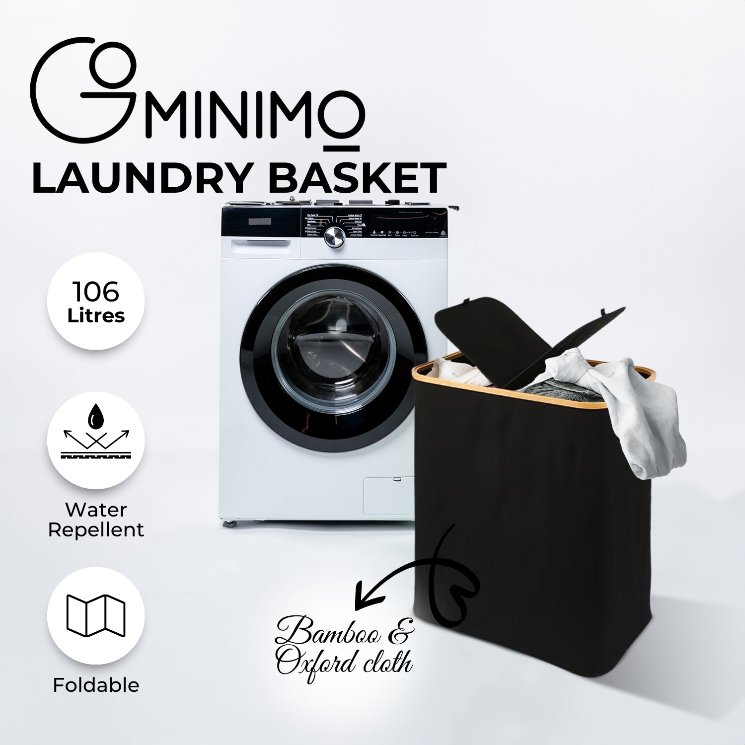 Eco-Friendly Bamboo & Canvas Laundry Hamper, Double Lid - GOMINIMO