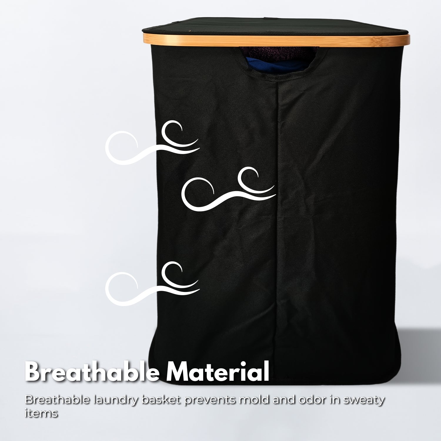 Eco-Friendly Bamboo & Canvas Laundry Hamper, Double Lid - GOMINIMO