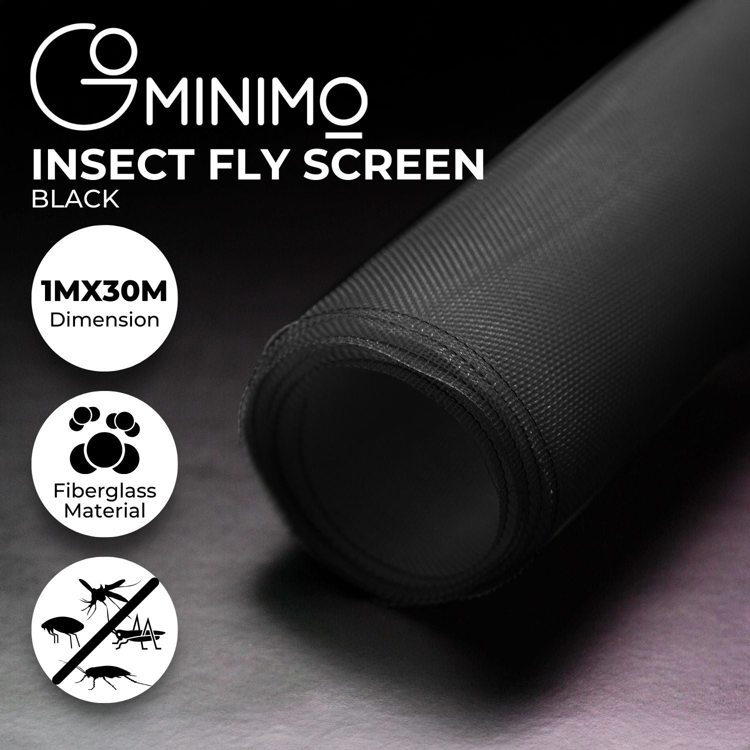 Premium Fiberglass Window Fly Screen Mesh 30M Black