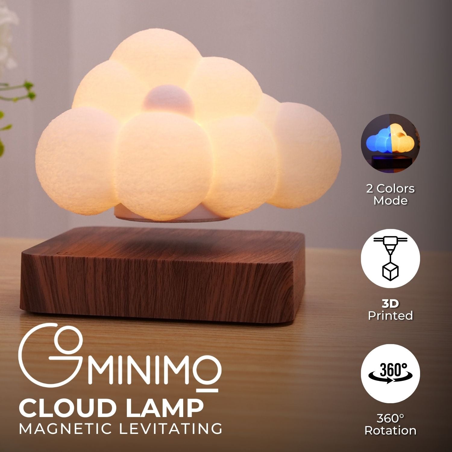 Magnetic Levitating Cloud Lamp, Eco-Friendly, LED Light, GOMINIMO