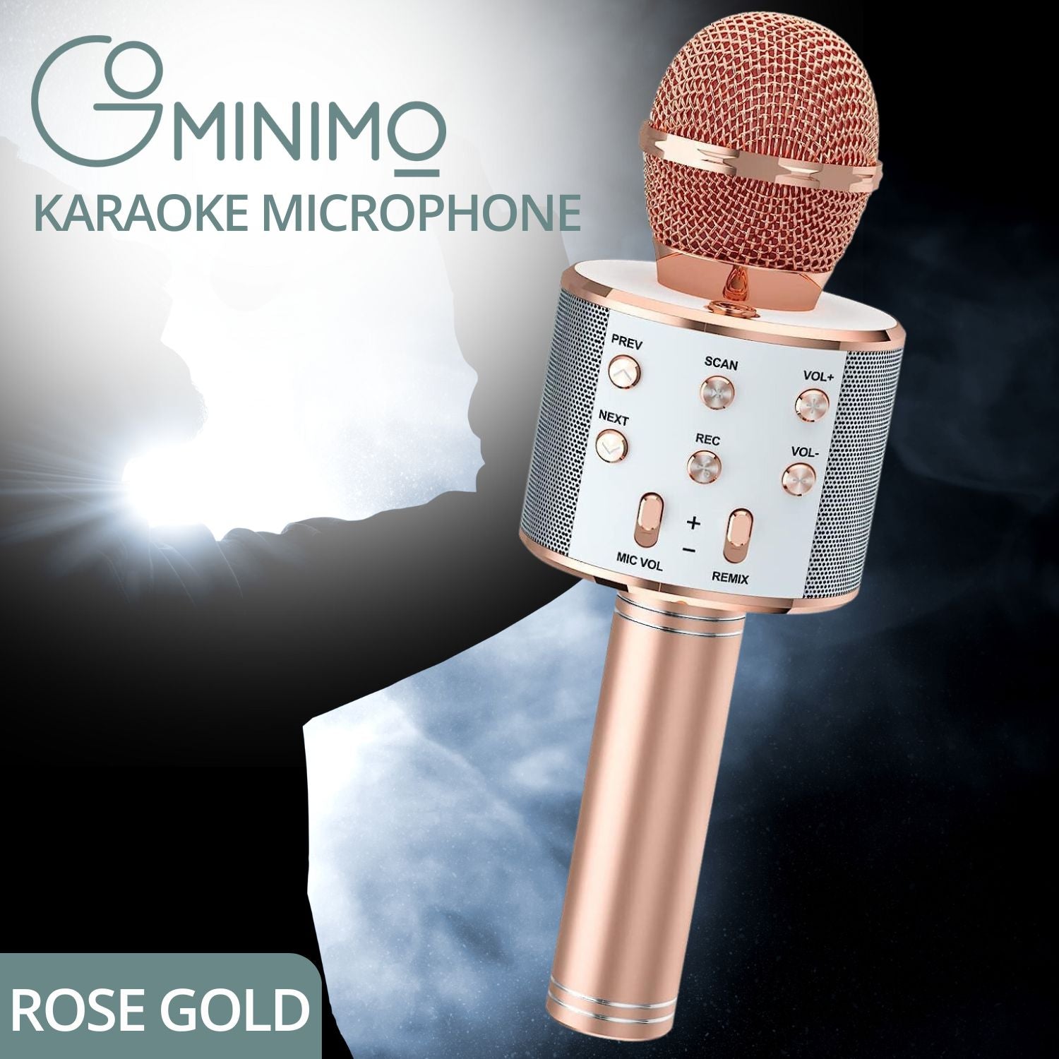 4-in-1 Wireless Bluetooth Karaoke Mic, Recorder, TF Card, Rose Gold