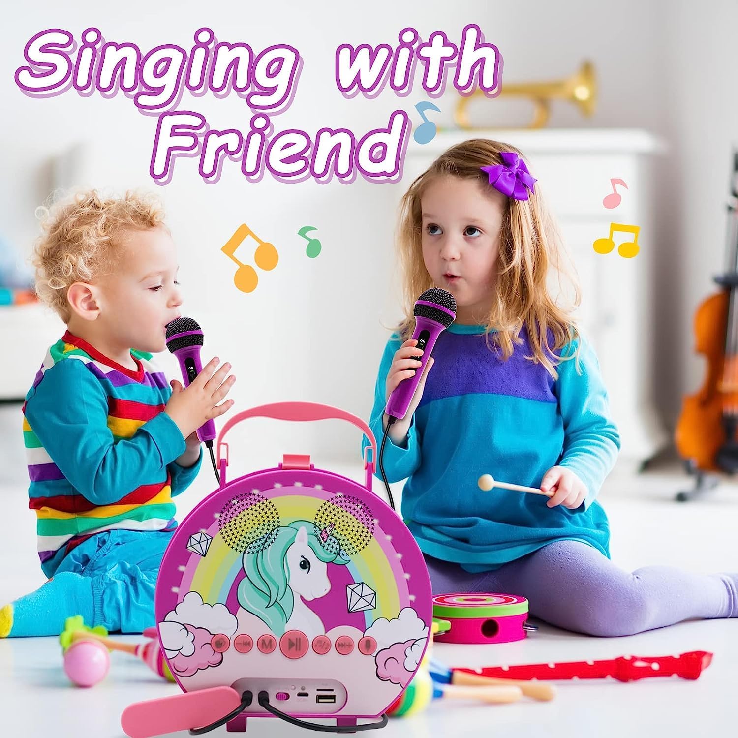 Bluetooth Kids Karaoke Set with 2 Mics, SD/USB - GOMINIMO