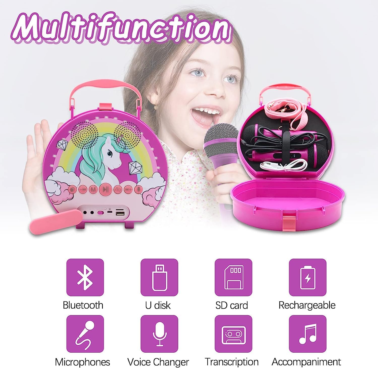 Bluetooth Kids Karaoke Set with 2 Mics, SD/USB - GOMINIMO