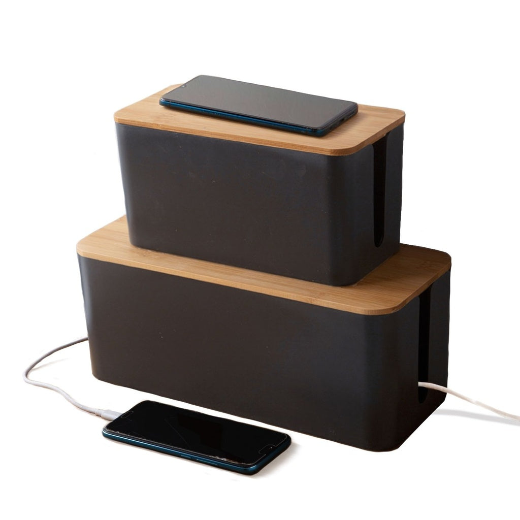 GOMINIMO set of Two Cable Management Box with Bamboo Lid (Black)