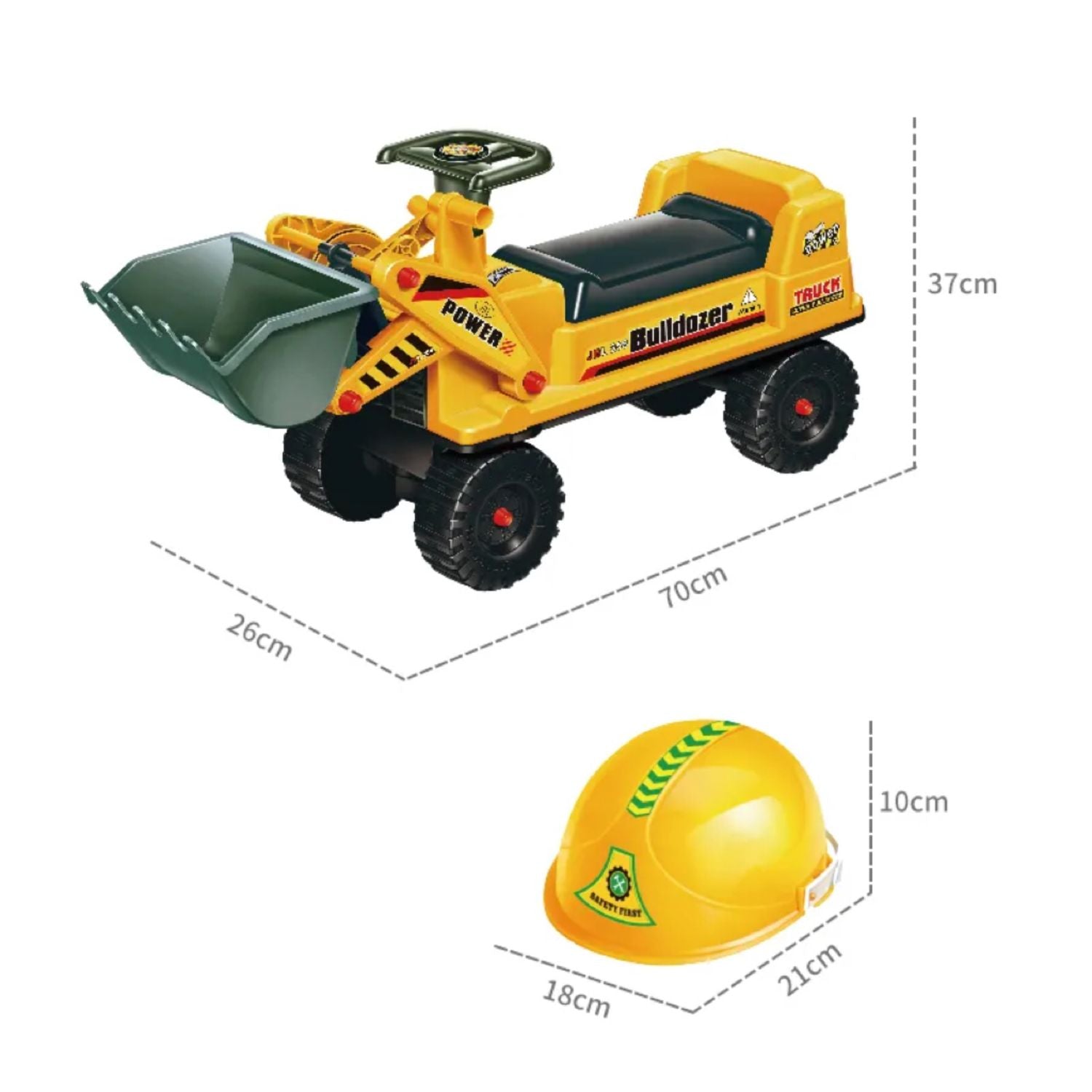 Kids Ride-On Bulldozer Digger Tractor Toy with Helmet, 30kg